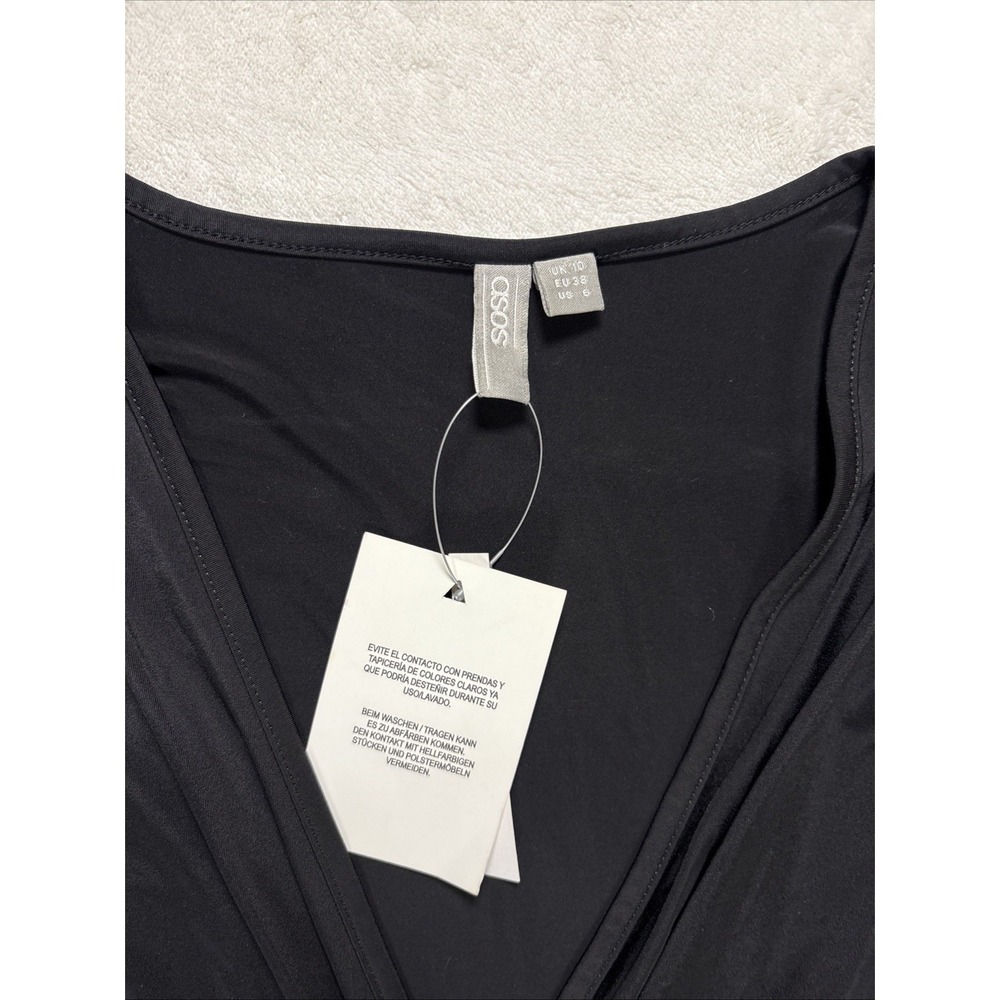 ASOS Women's Black Wrap Dress 3/4 Sleeve Mini Fitted Stretch Dress Size 6‎ - Picture 2 of 10